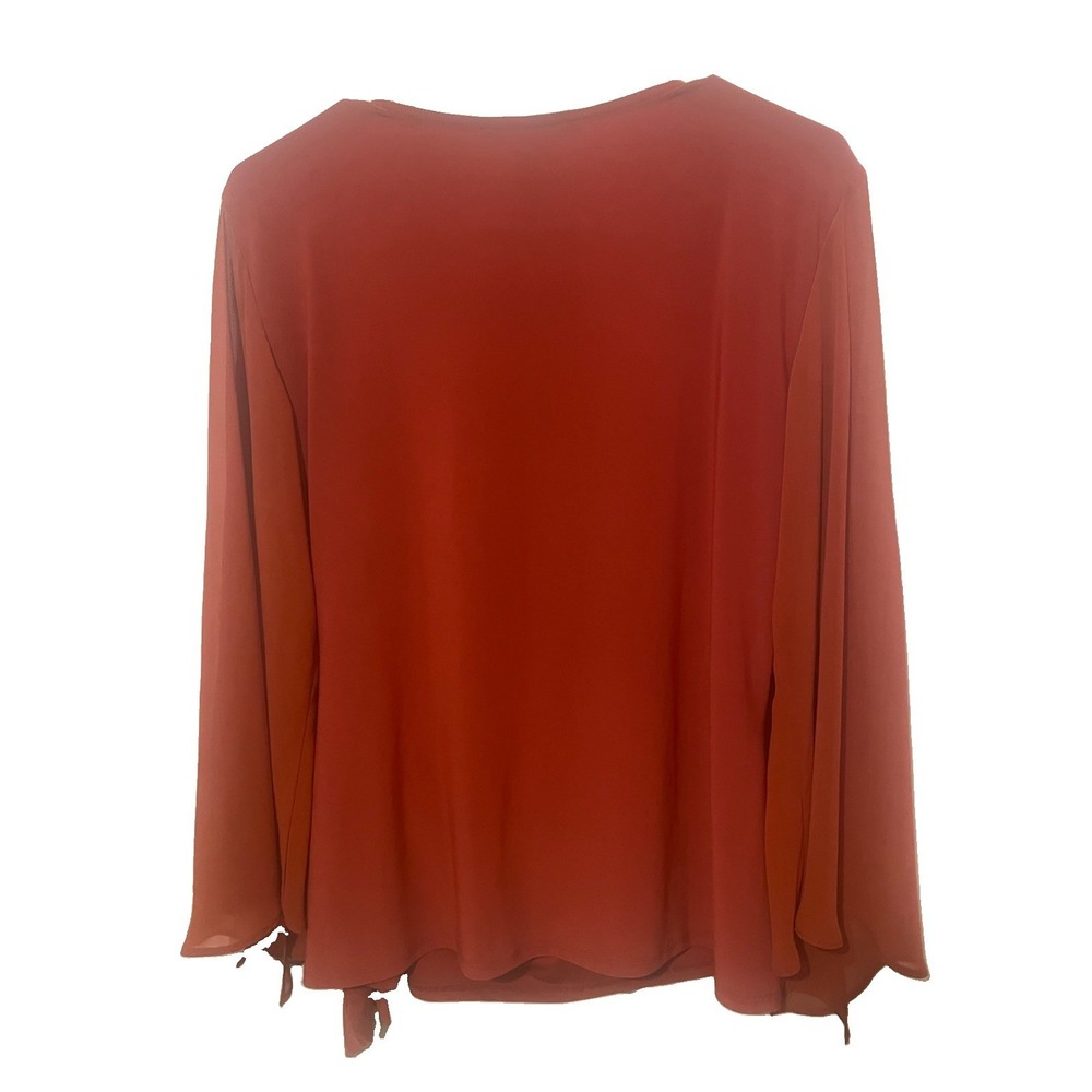 Coco Bianco Blouse Women's Rust Side Tie Ruched Long Sheer Sleeve Stretch Top‎ - Picture 5 of 6
